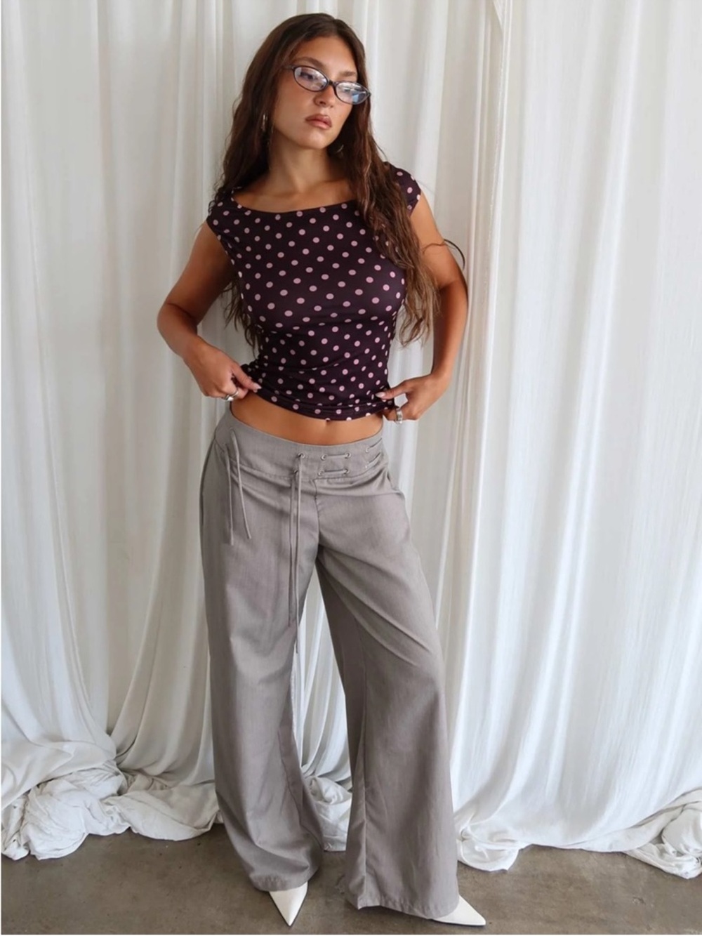 NWT Princess Polly Just Have Fun Wide Leg Pant Grey Effortless Baggy Minimalist